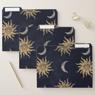 Gold Moon Sun Mandala Blue Night Sky Pattern File Folder