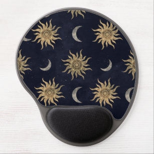 Gold Moon Sun Mandala Blue Night Sky Pattern Gel Mouse Pad