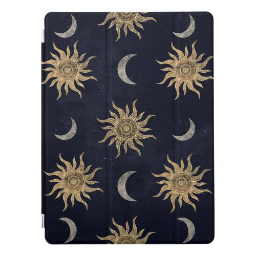 Gold Moon Sun Mandala Blue Night Sky Pattern iPad Pro Cover