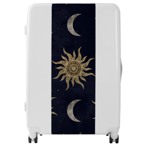 Gold Moon Sun Mandala Blue Night Sky Pattern Luggage