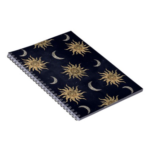 Gold Moon Sun Mandala Blue Night Sky Pattern Notebook