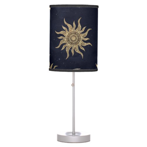 Gold Moon Sun Mandala Blue Night Sky Pattern Table Lamp