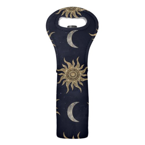 Gold Moon Sun Mandala Blue Night Sky Pattern Wine Bag