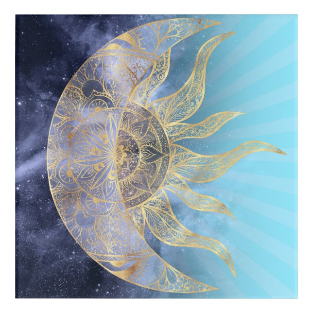 Gold Moon Sun Mandala Celestial Design Acrylic Print (Front)