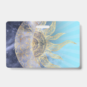 Gold Moon Sun Mandala Celestial Design Badge