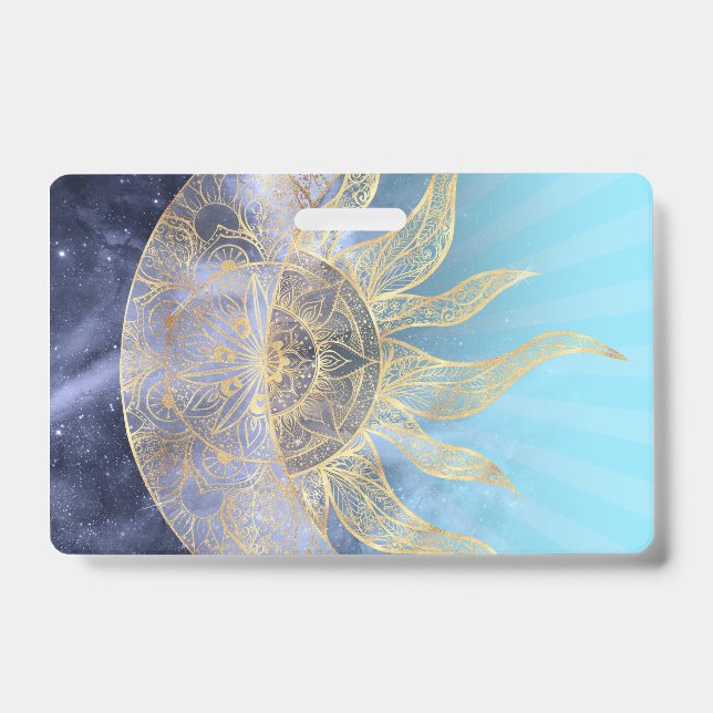 Gold Moon Sun Mandala Celestial Design Badge (Front)