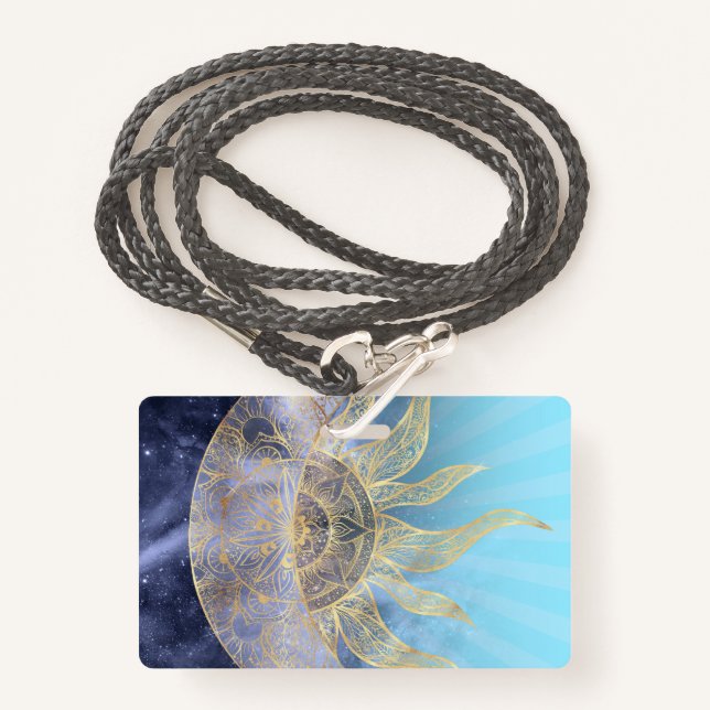 Gold Moon Sun Mandala Celestial Design Badge (Front with Lanyard)