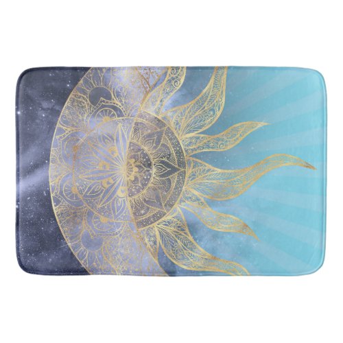 Gold Moon Sun Mandala Celestial Design Bath Mat