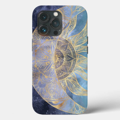 Gold Moon Sun Mandala Celestial Design iPhone 13 Pro Case