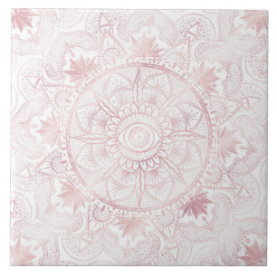 Gold Moon Sun Mandala Celestial Design Ceramic Tile