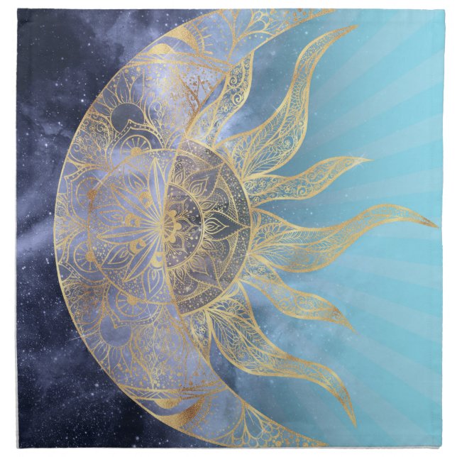 Gold Moon Sun Mandala Celestial Design Cloth Napkin (Front)