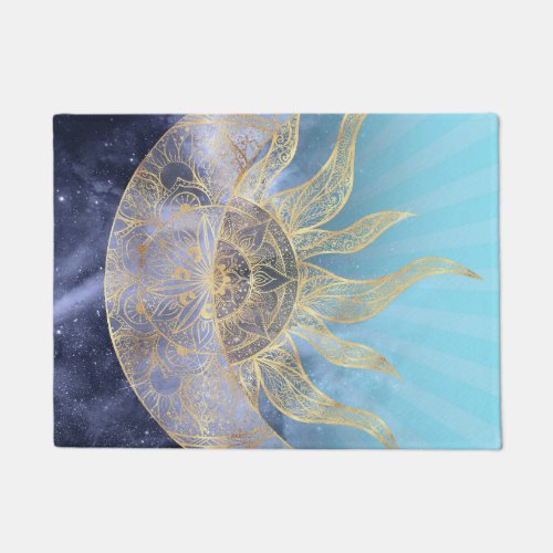 Gold Moon Sun Mandala Celestial Design Doormat