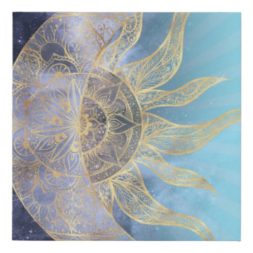 Gold Moon Sun Mandala Celestial Design Faux Canvas Print