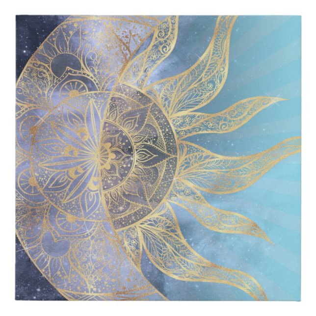 Gold Moon Sun Mandala Celestial Design Faux Canvas Print (Front)
