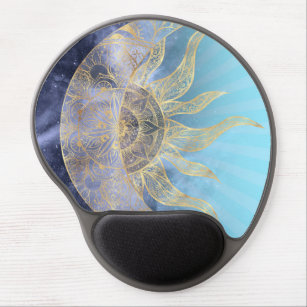 Gold Moon Sun Mandala Celestial Design Gel Mouse Pad