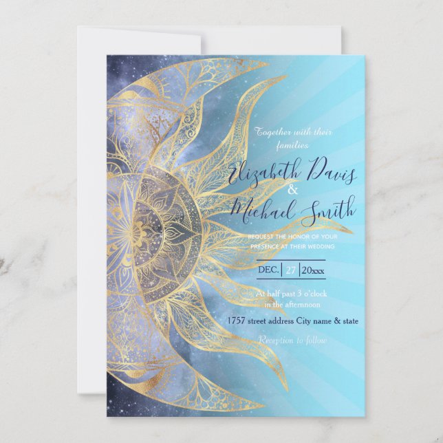 Gold Moon Sun Mandala Celestial Design Invitation (Front)