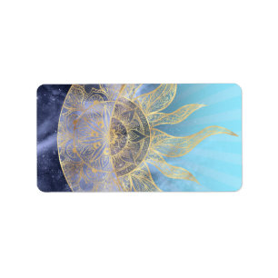Gold Moon Sun Mandala Celestial Design Label