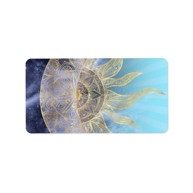 Gold Moon Sun Mandala Celestial Design Label (Front)