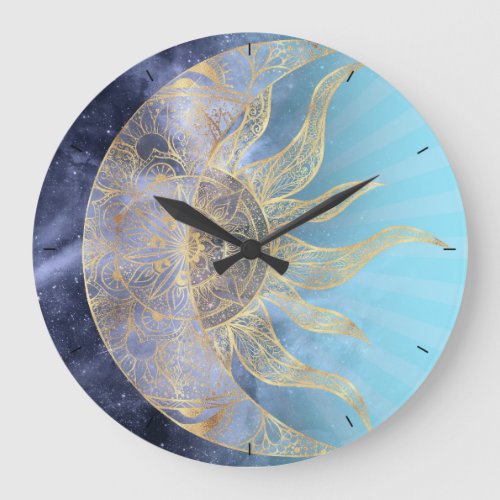 Gold Moon Sun Mandala Celestial Design Large Clock