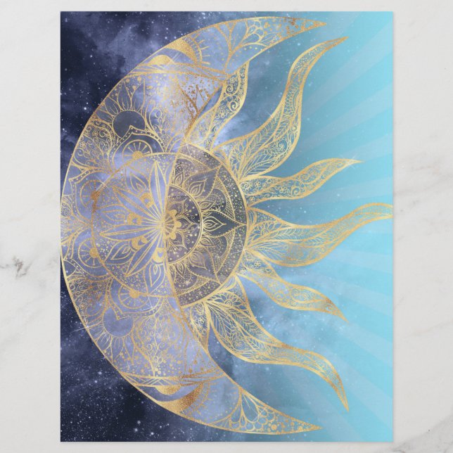 Gold Moon Sun Mandala Celestial Design Letterhead (Front)