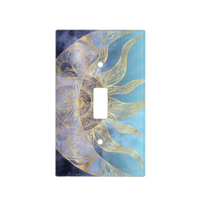 Gold Moon Sun Mandala Celestial Design Light Switch Cover (Front)