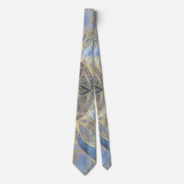 Gold Moon Sun Mandala Celestial Design Neck Tie (Front)