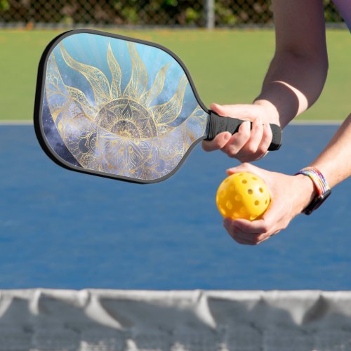 Gold Moon Sun Mandala Celestial Design Pickleball Paddle