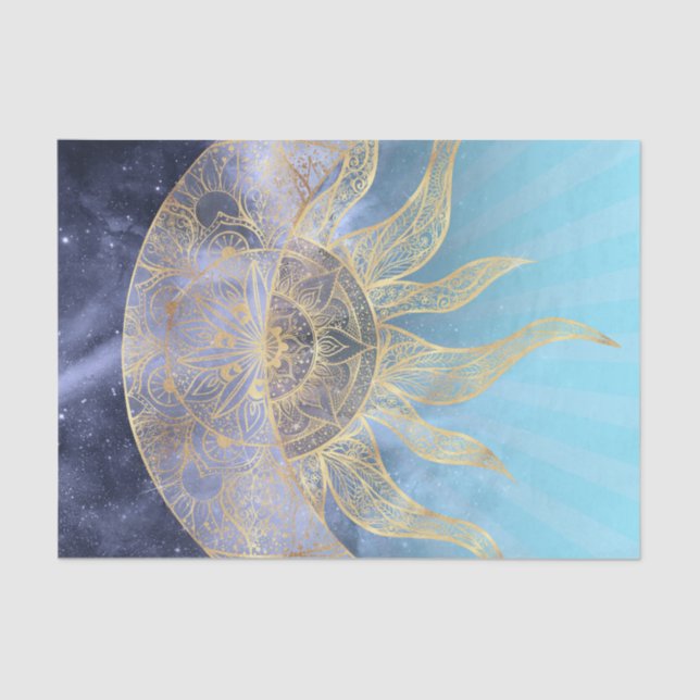 Gold Moon Sun Mandala Celestial Design Tissue Paper (Front)