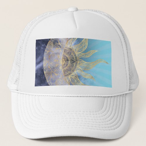 Gold Moon Sun Mandala Celestial Design Trucker Hat