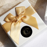 Gold Moon Wedding Classic Round Sticker<br><div class="desc">Seal your celestial theme with the "Gold Moon Wedding Classic Round Sticker, " against a chic black background. The golden crescent moon and stars, complemented by the stylishly simple customizable initials of the couple, become an enchanting emblem. Moon phases delicately incorporated add a layer of symbolism, making these stickers more...</div>