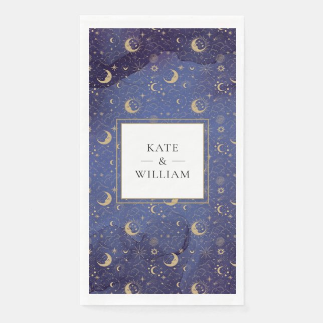 Gold Moons And Stars Celestial Mystical Wedding Paper Guest Towels (Front)
