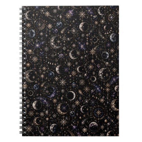 Gold Moons & Stars Spiral Notebook