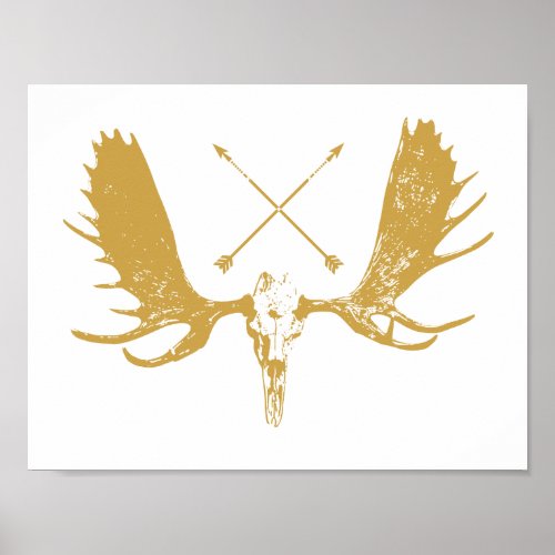 Gold Moose Skull Art Hunter  Boho Poster