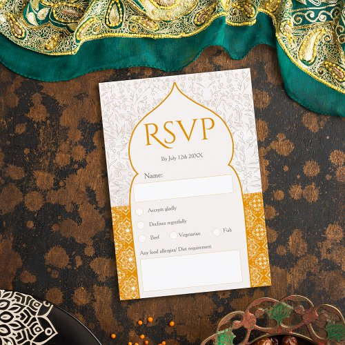 Gold Moroccan floral rsvp wedding Invitation