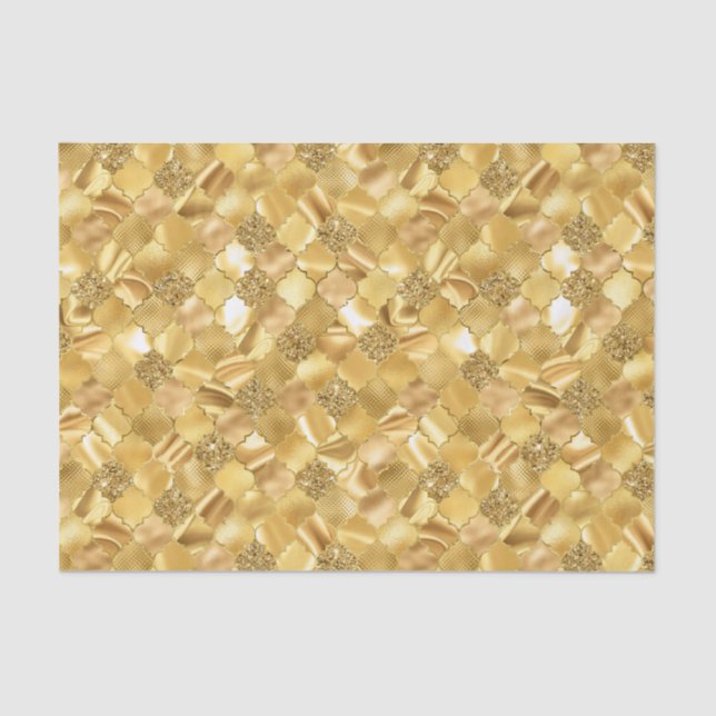 Gold Moroccan Quatrefoil Pattern Tissue Paper (Front)
