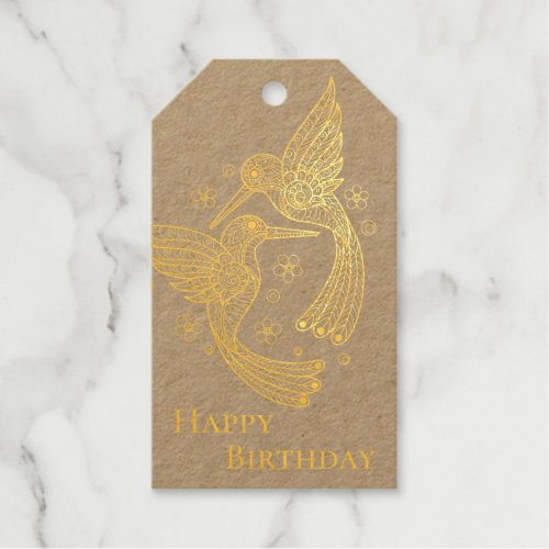 Gold Mosaic Style Hummingbird Foil Gift Tags