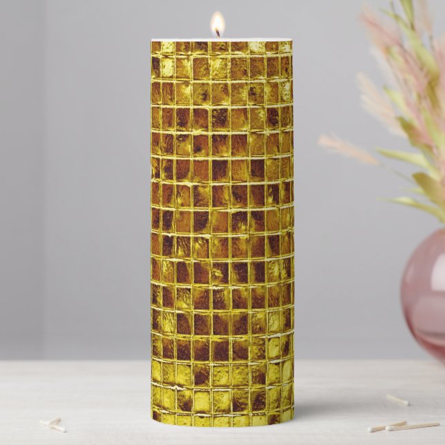 Gold Mosaic Tiles Elegant Modern Luxury Pillar Candle (In Situ)