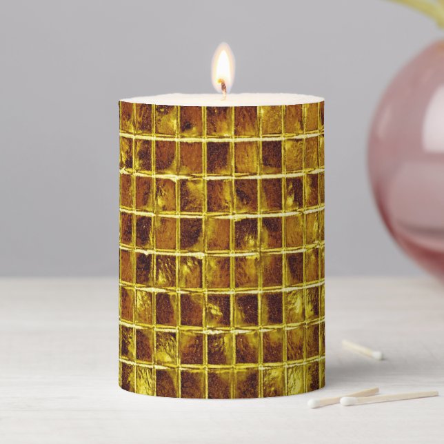 Gold Mosaic Tiles Elegant Modern Luxury Pillar Candle (In Situ)