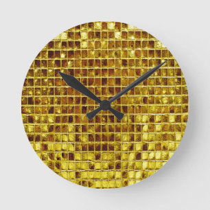 Gold Mosaic Tiles Elegant Modern Luxury Round Clock
