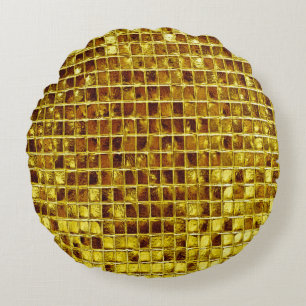 Gold Mosaic Tiles Elegant Modern Luxury Round Pillow