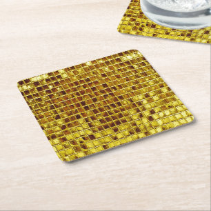 Gold Mosaic Tiles Elegant Modern Luxury Square Paper Coaster