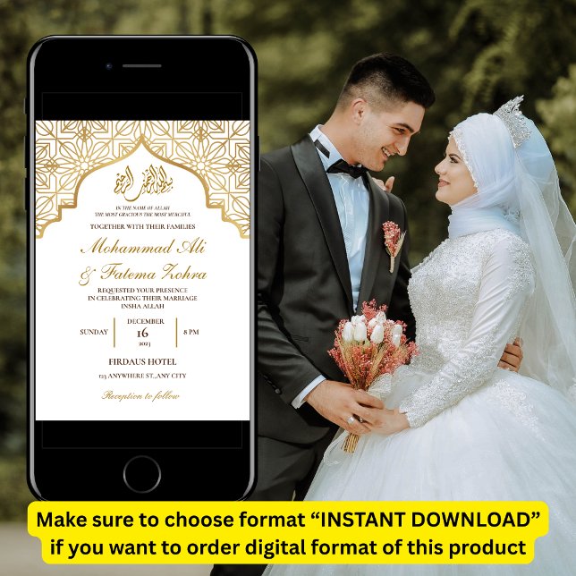 Gold Mosque Elegance Muslim Wedding Nikah Invitation (Creator Uploaded)