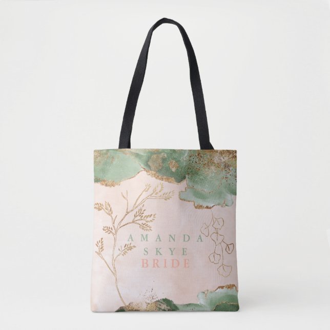 Gold Moss Eucalyptus Modern Abstract Bridal Shower Tote Bag (Front)