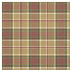 Gold, Moss Green and Red Plaid Fabric