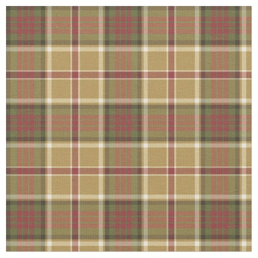 Gold, Moss Green and Red Plaid Fabric