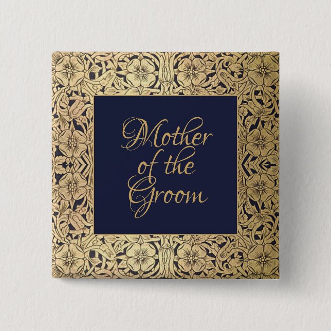 Gold Mother of the Groom Elegant Wedding Navy Blue Button (Front)