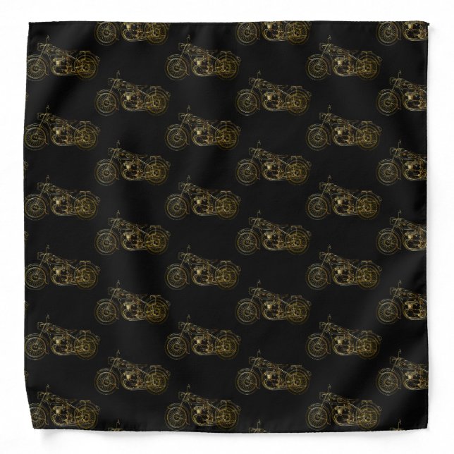 Gold Motorcycle on Black Background Bandana (Front)