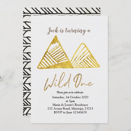 Gold Mountain first birthday invite wild one