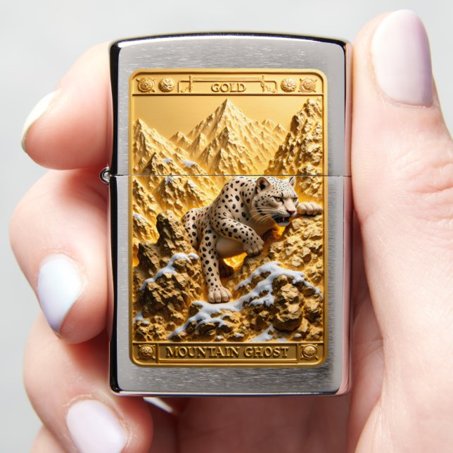 Gold Mountain Ghost Cautious Leopard Zippo Lighter (In Hand)