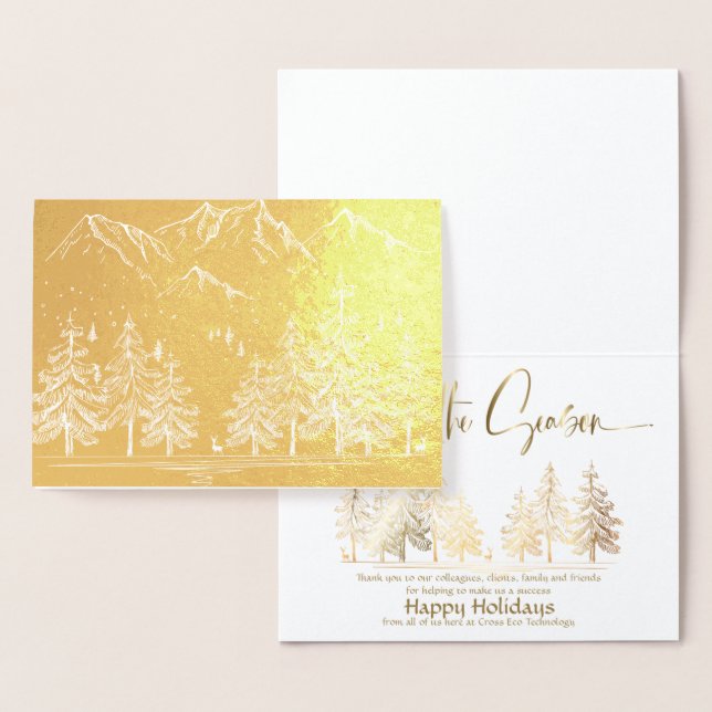Gold Mountains and Trees Company Holiday Greeting Foil Card (Display)